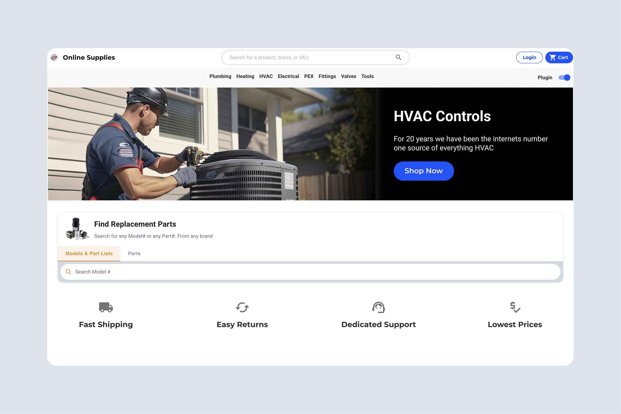 Screenshot of an e-commerce site with Bluon's parts-finder plugin embedded