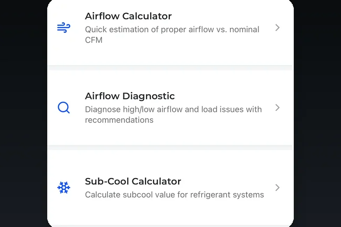 HVAC tools and calculators in the Bluon app