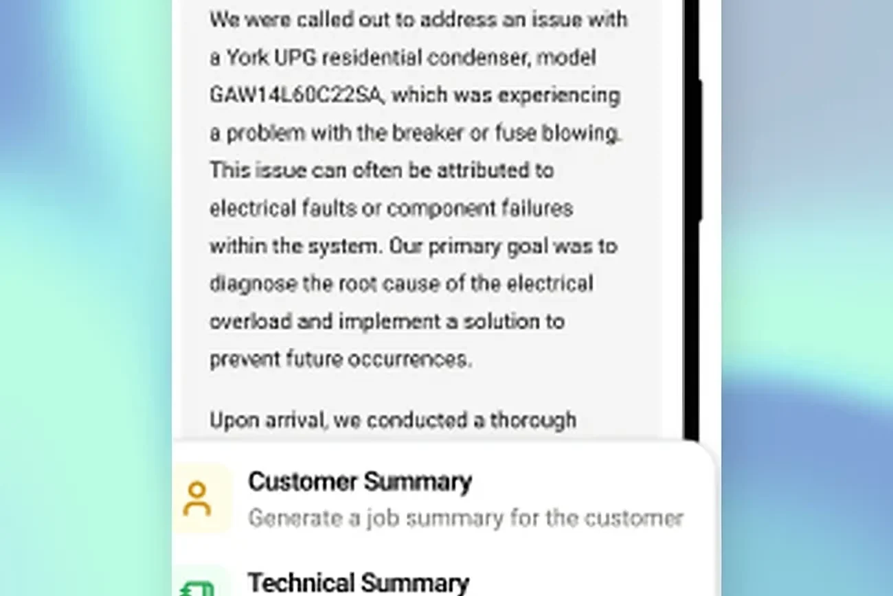 An AI job summary in the Bluon app